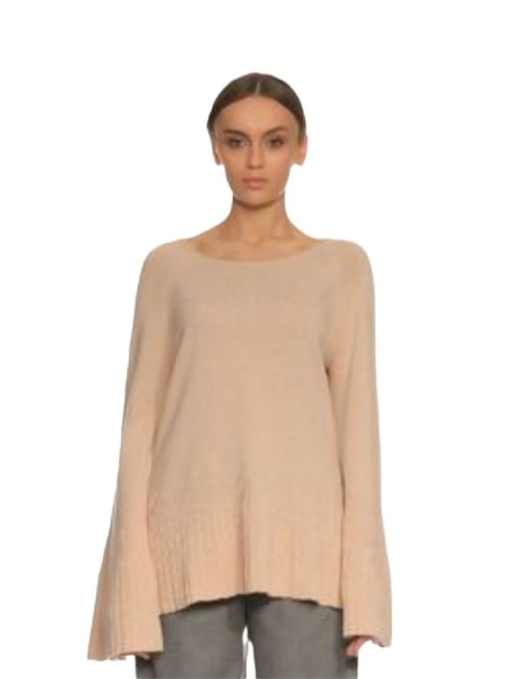 ELIZABETH and James Oversized Knit Sweater Size L Ribbed Detail Wool Blend Pink